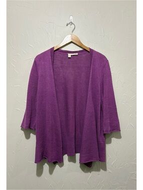 Eileen Fisher purple 100% linen 3/4 sleeve open cardigan (1X)